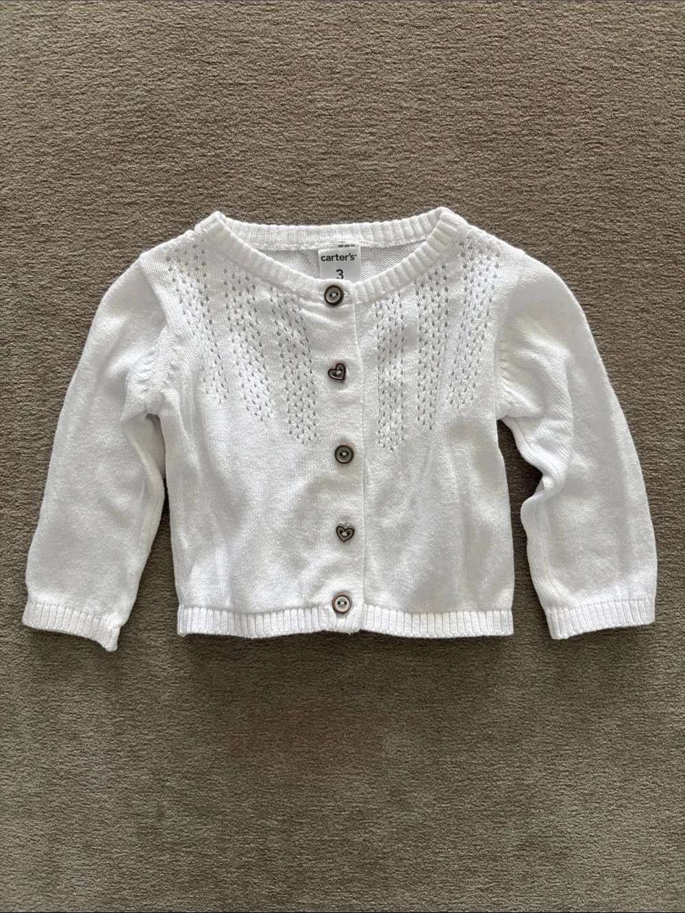 Carter's White Knit Baby Cardigan with Heart Buttons